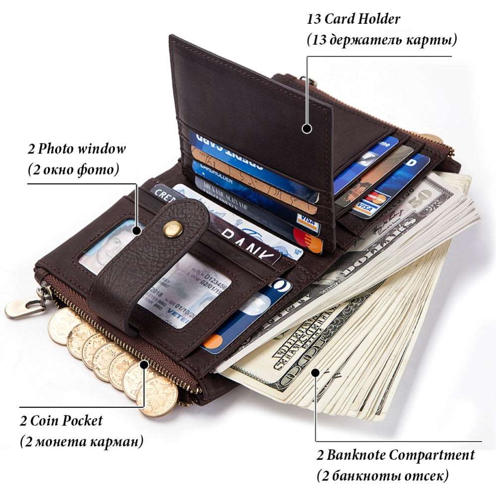 Men's Luxury Antimagnetic Cowhide Leather Chain Wallet