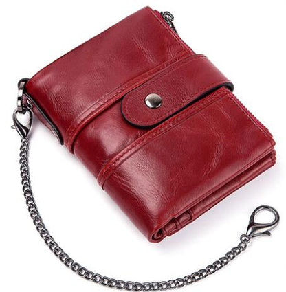 Men's Luxury Antimagnetic Cowhide Leather Chain Wallet