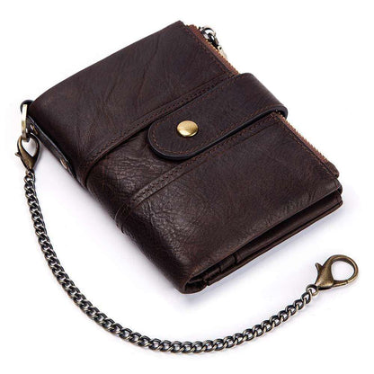 Men's Luxury Antimagnetic Cowhide Leather Chain Wallet