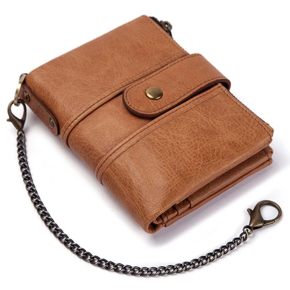 Men's Luxury Antimagnetic Cowhide Leather Chain Wallet