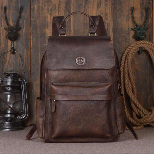 Men's Luxury Classic Leather Shoulder Backpack