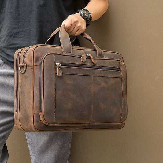 Men's Luxury Crazy Horse Leather Business Bag