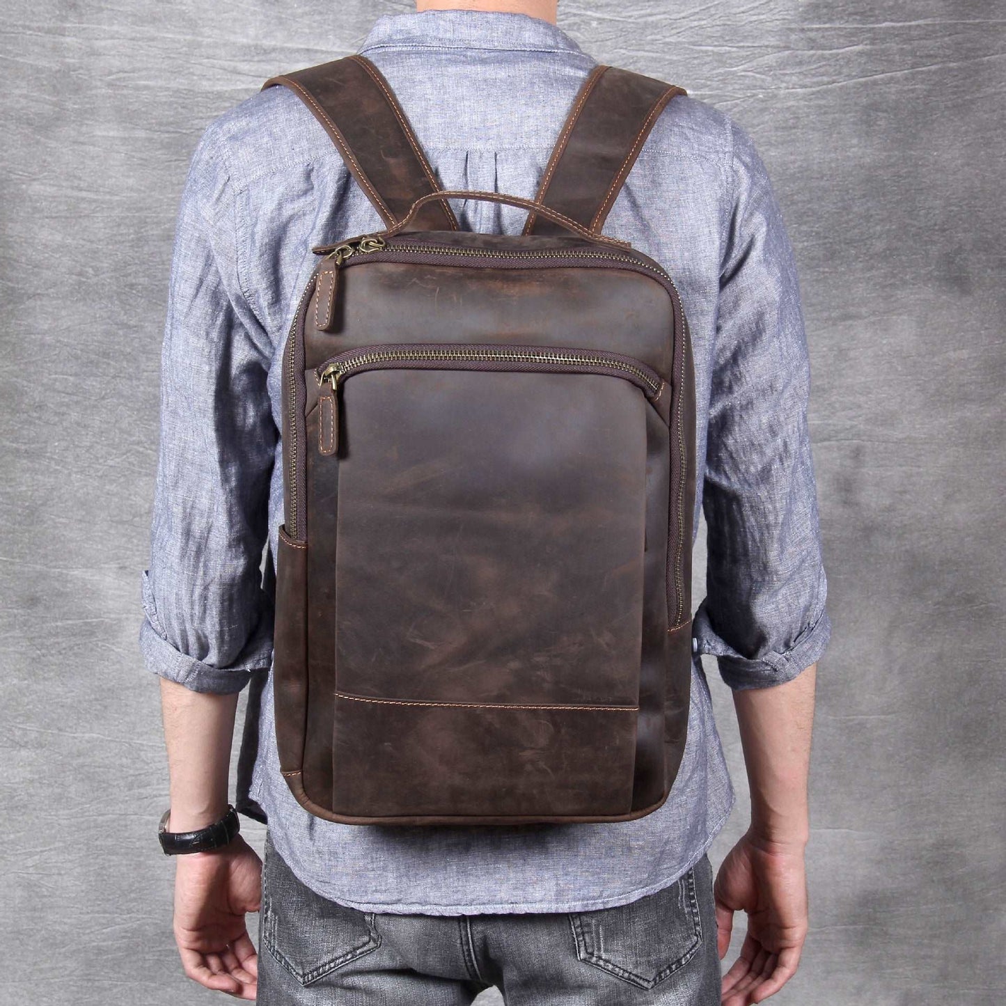 Men's Luxury First Layer Cowhide Leather Computer Bag