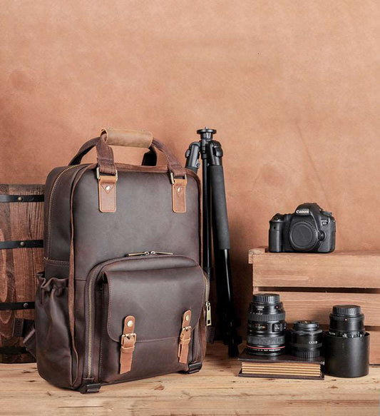 Men's Luxury Leather Camera Backpack