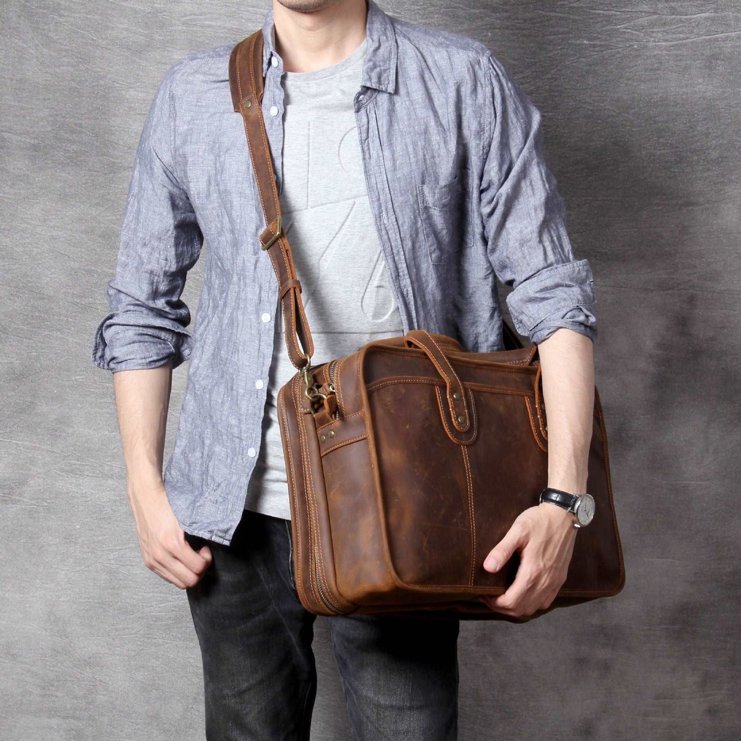 Sac pour ordinateur portable de taille moyenne en cuir de luxe pour hommes