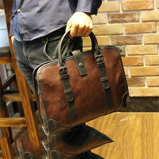 Men's Luxury Leather Shoulder Carry Briefcase