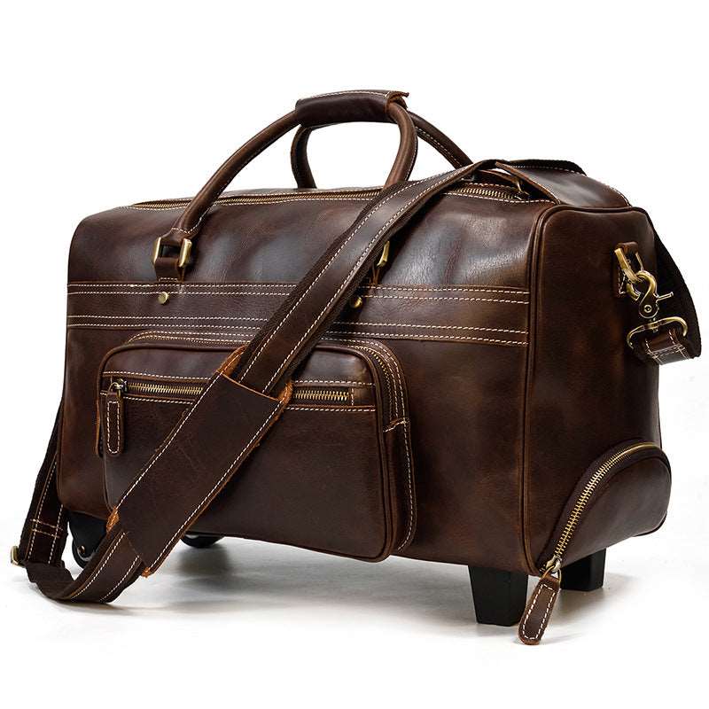 Men's Luxury Leather Trolley Travel Bag