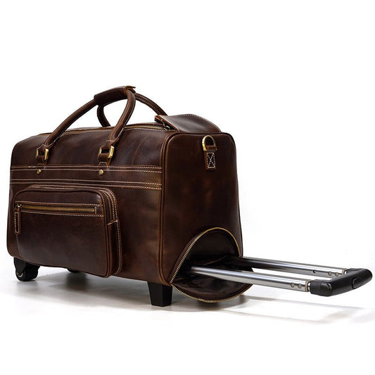 Men's Luxury Leather Trolley Travel Bag