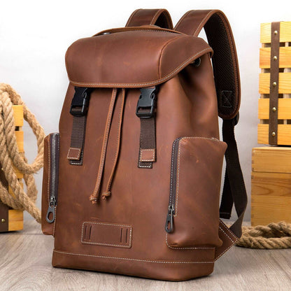 Men's Luxury Retro Leather Outdoor Travel Backpack