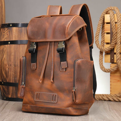 Men's Luxury Retro Leather Outdoor Travel Backpack