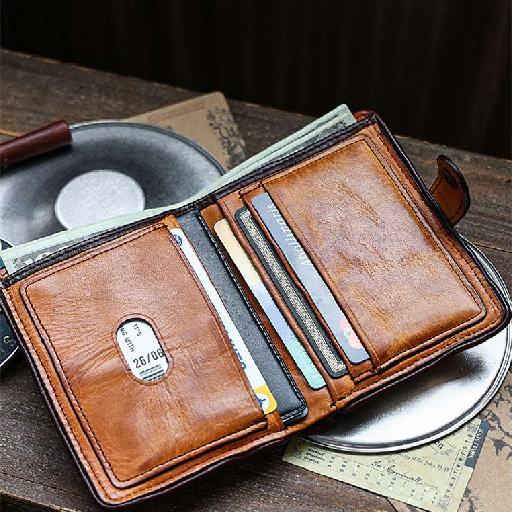 Men's Luxury Vegetable Tanned Short Leather Wallet