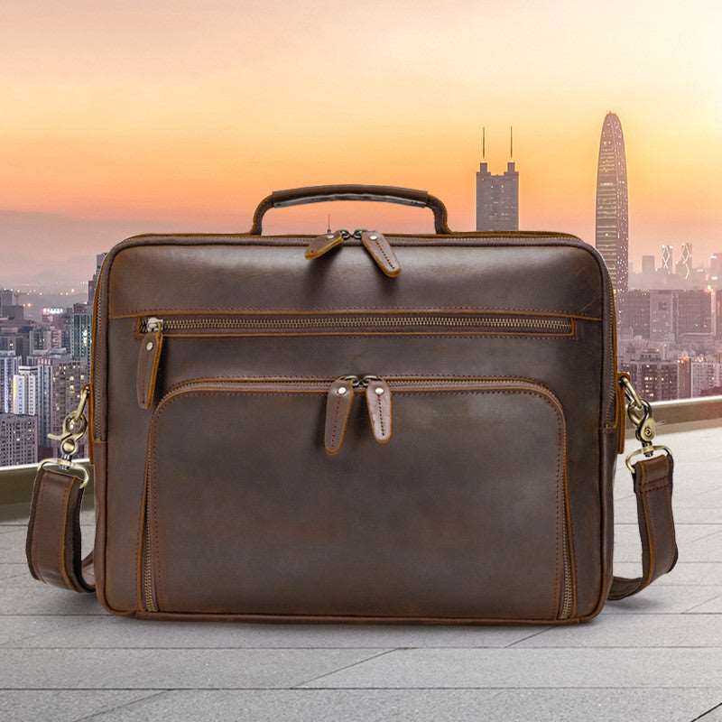 Men's Luxury Vintage Leather Briefcase Laptop Bag