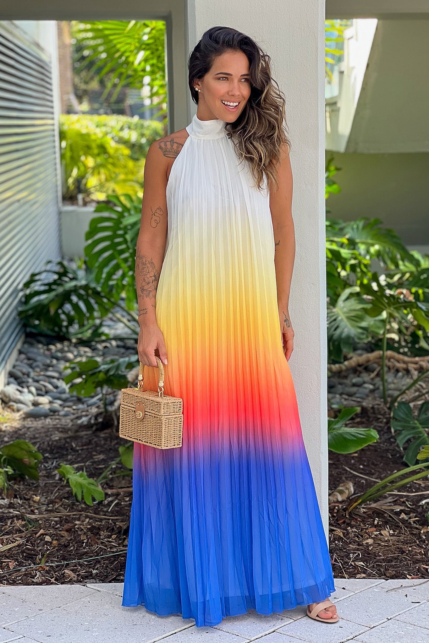 Multi Color Pleated Maxi Dress