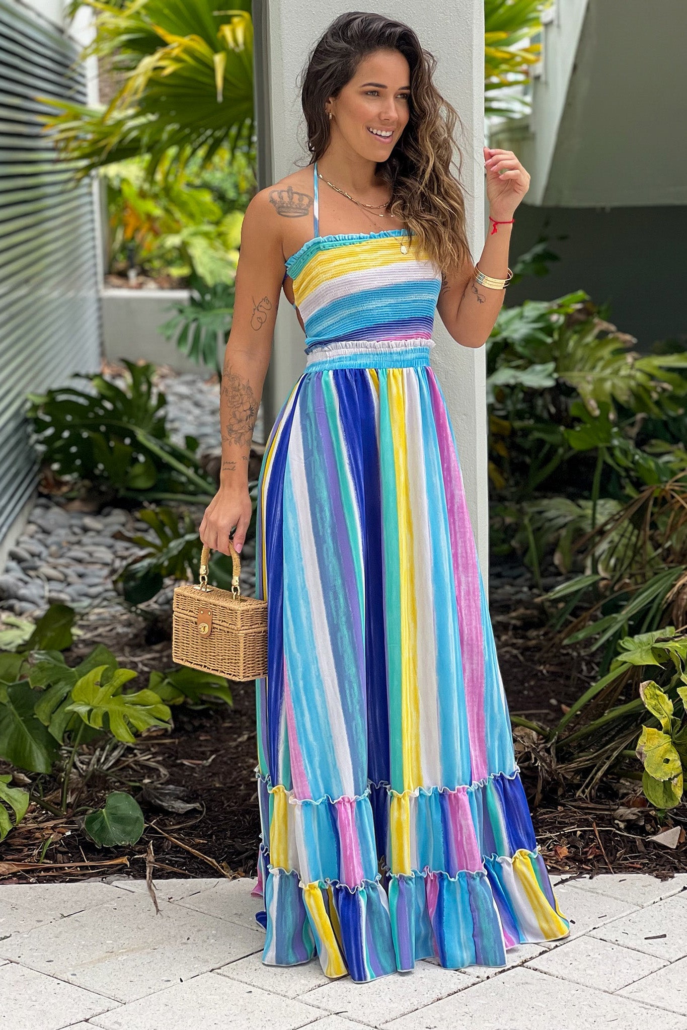 Multicolor Smocked Top Maxi Dress