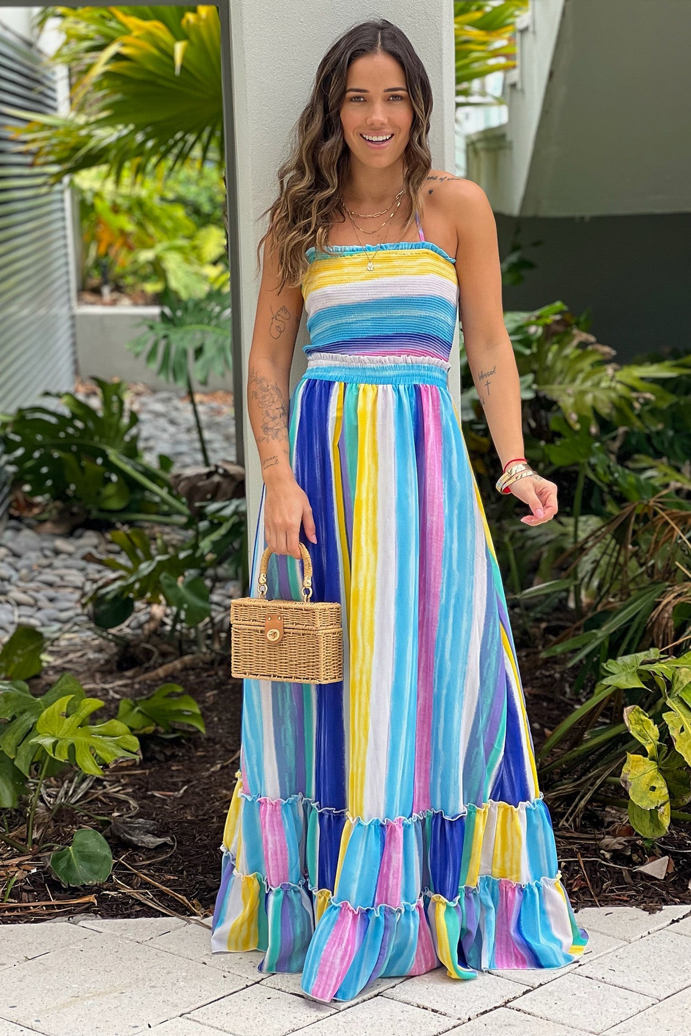 Multicolor Smocked Top Maxi Dress