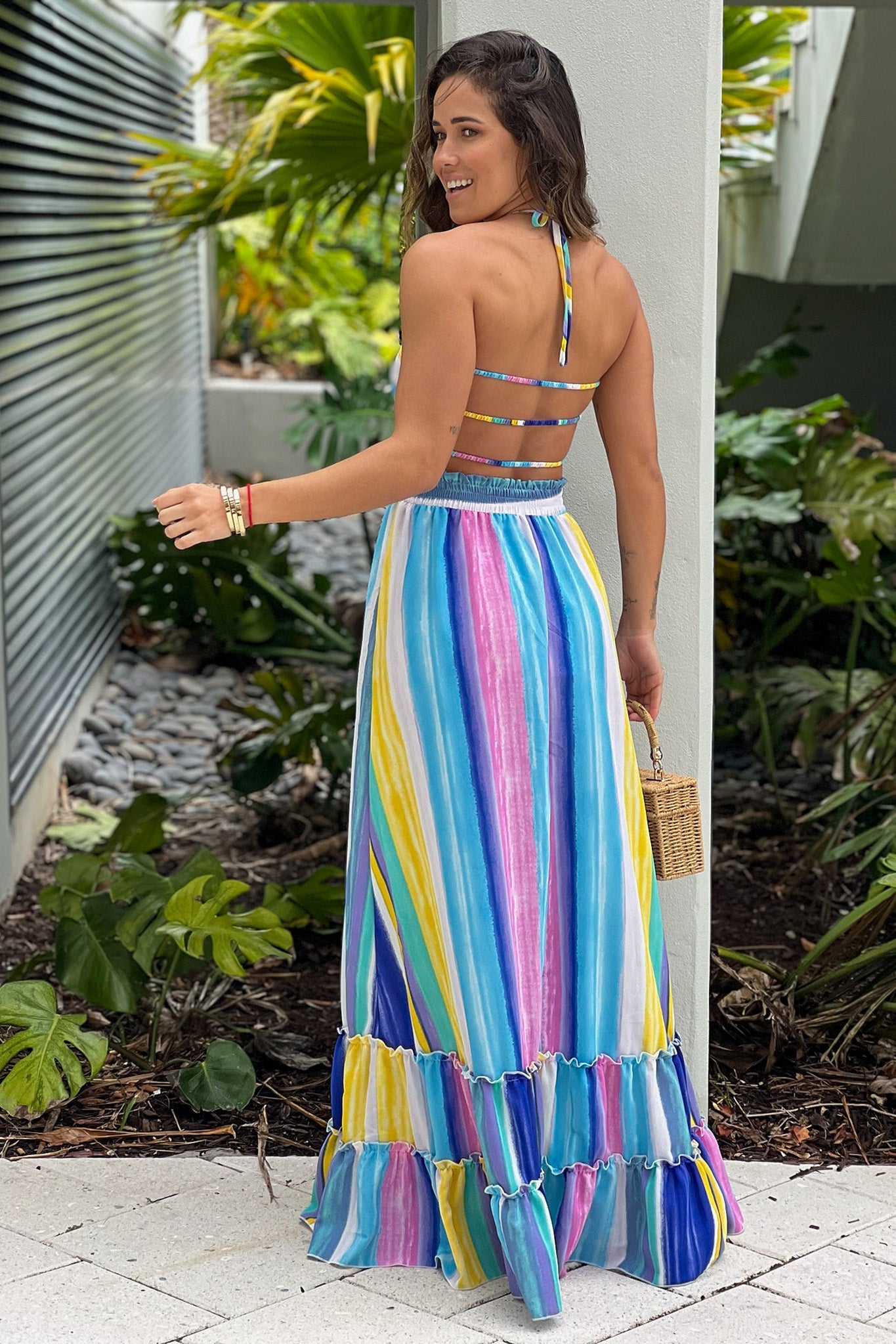 Multicolor Smocked Top Maxi Dress