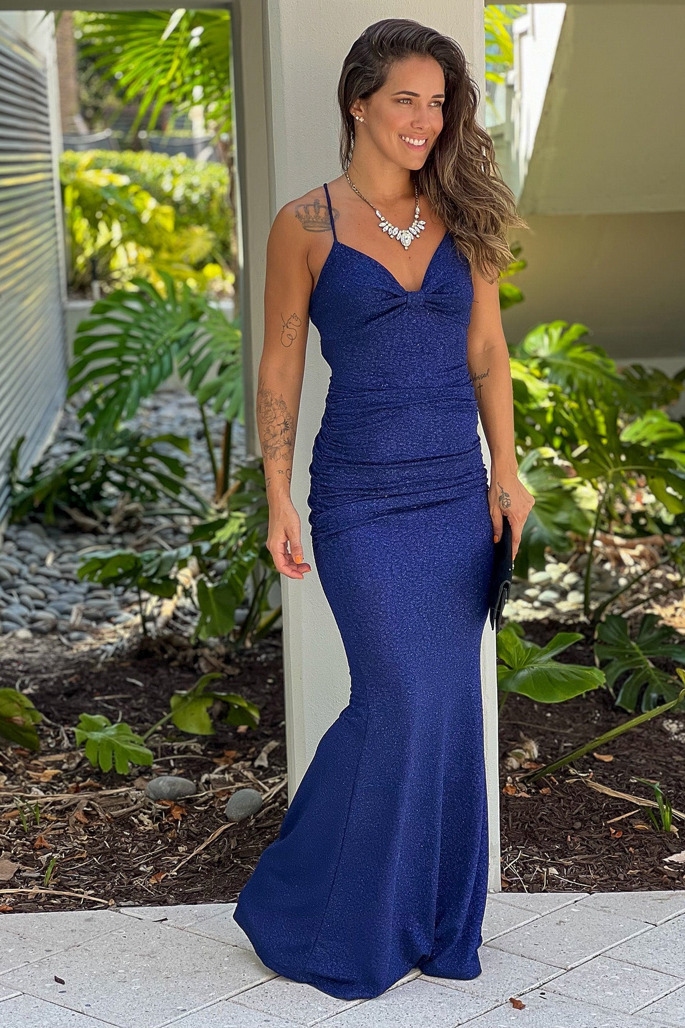 Navy Glitter Mermaid Maxi Dress