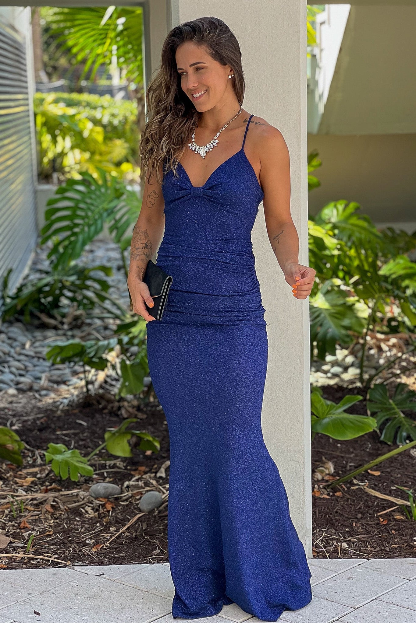 Navy Glitter Mermaid Maxi Dress