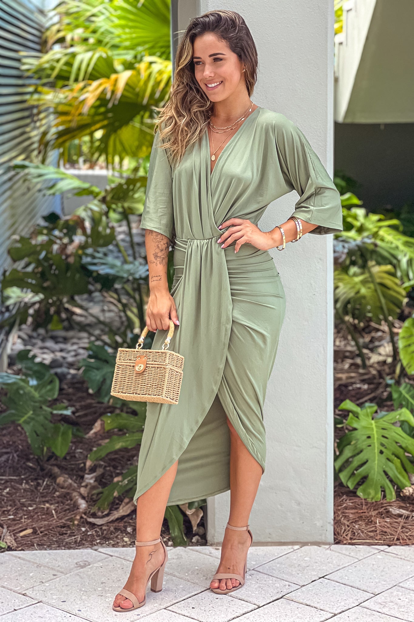 Olive Ruched Dress