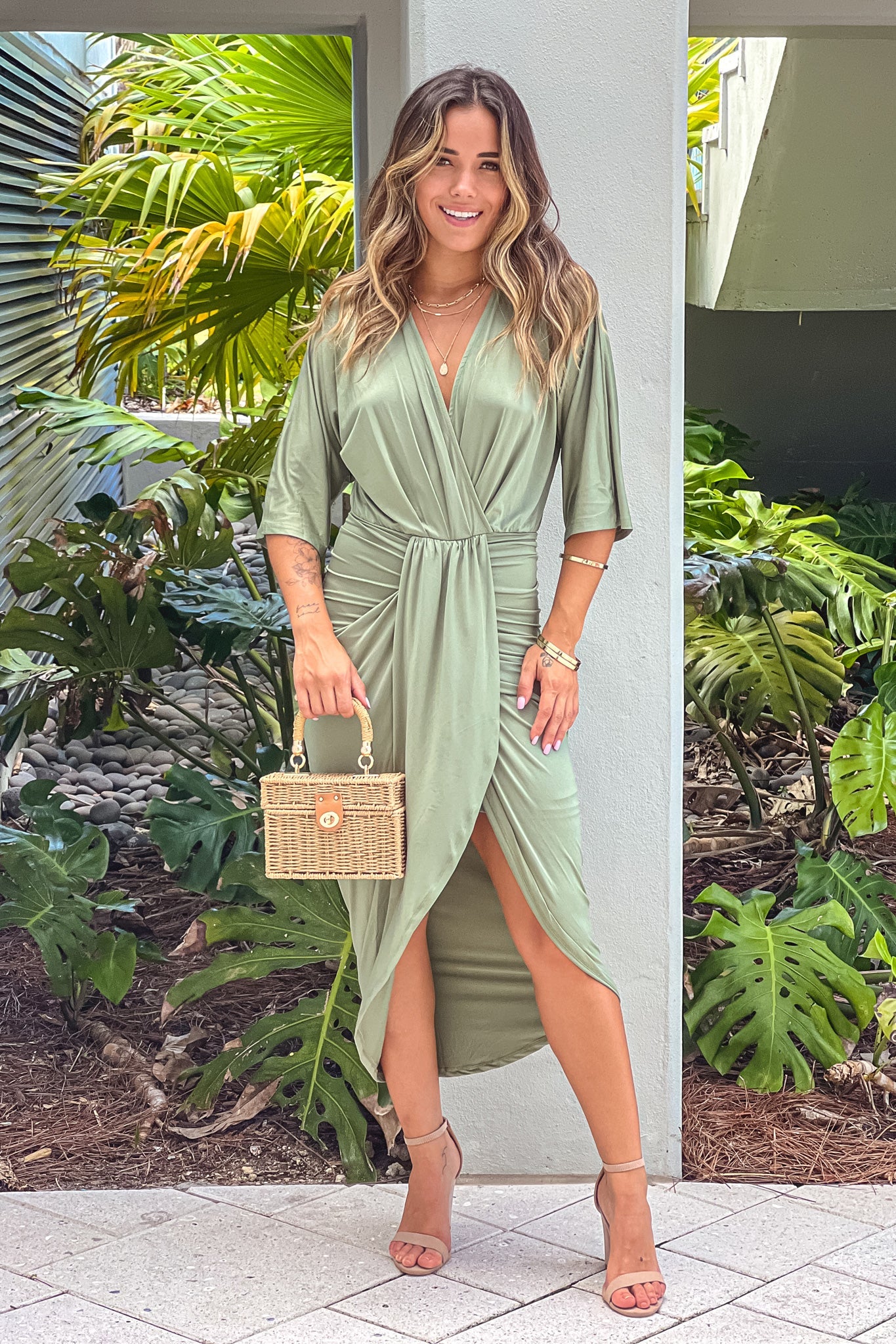 Olive Ruched Dress