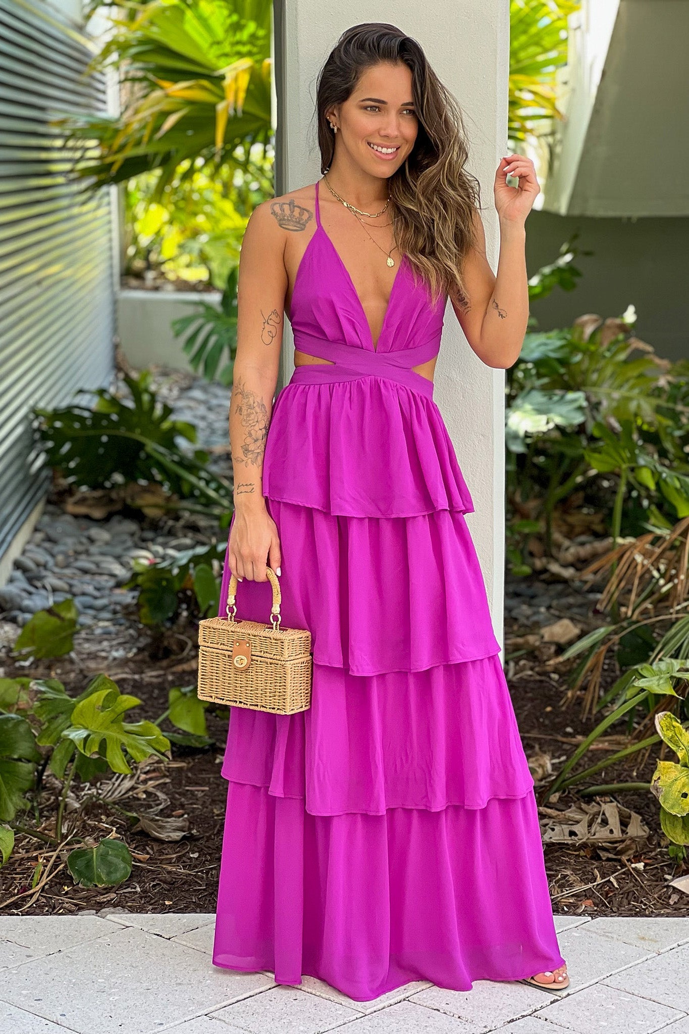 Orchid Layered Maxi Dress With Cut Outs