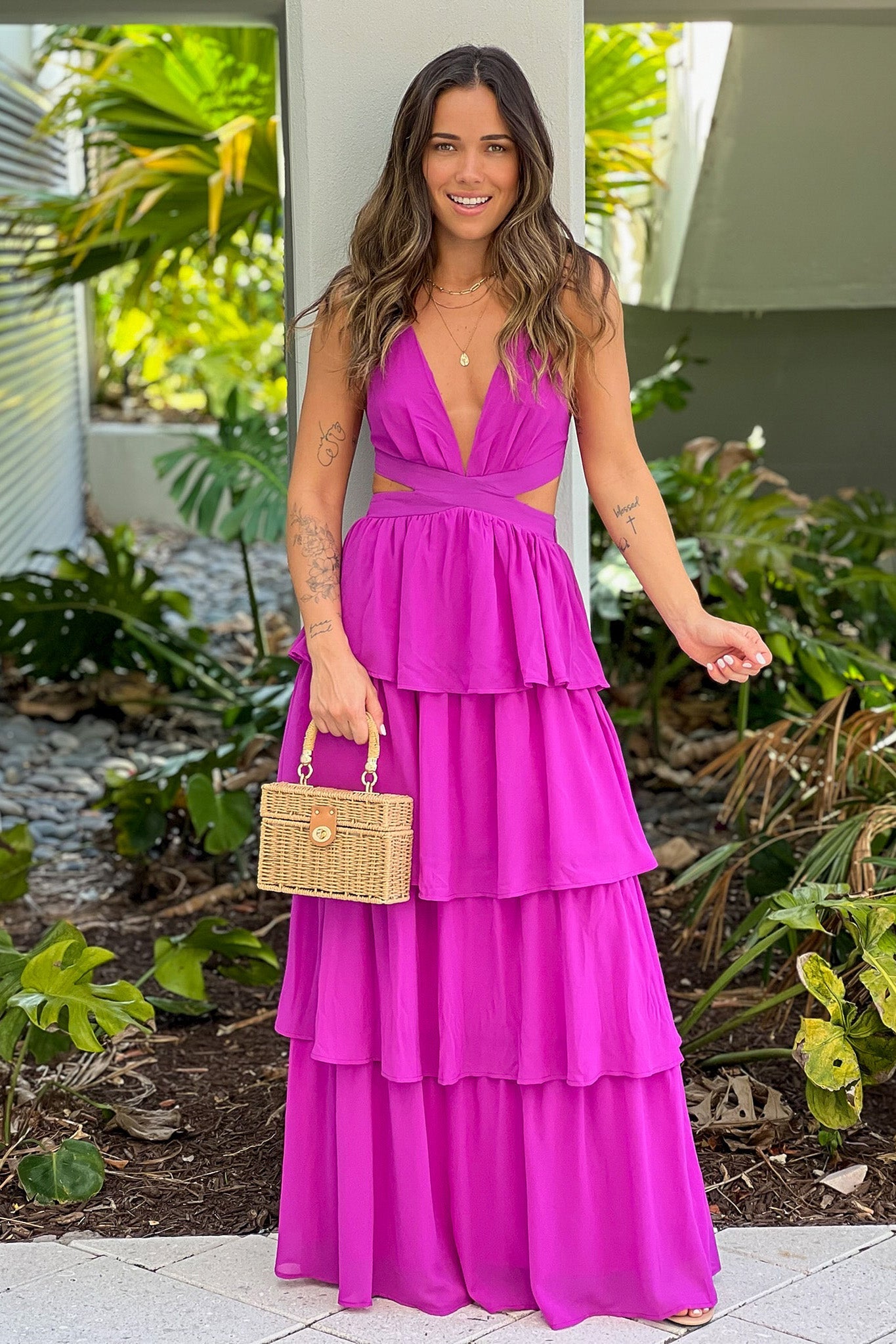 Orchid Layered Maxi Dress With Cut Outs