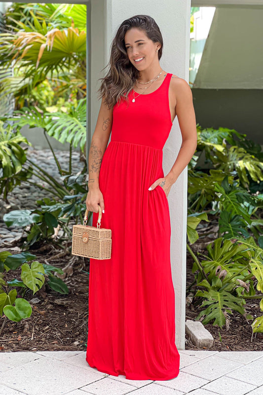 Red Maxi Dress With Pockets