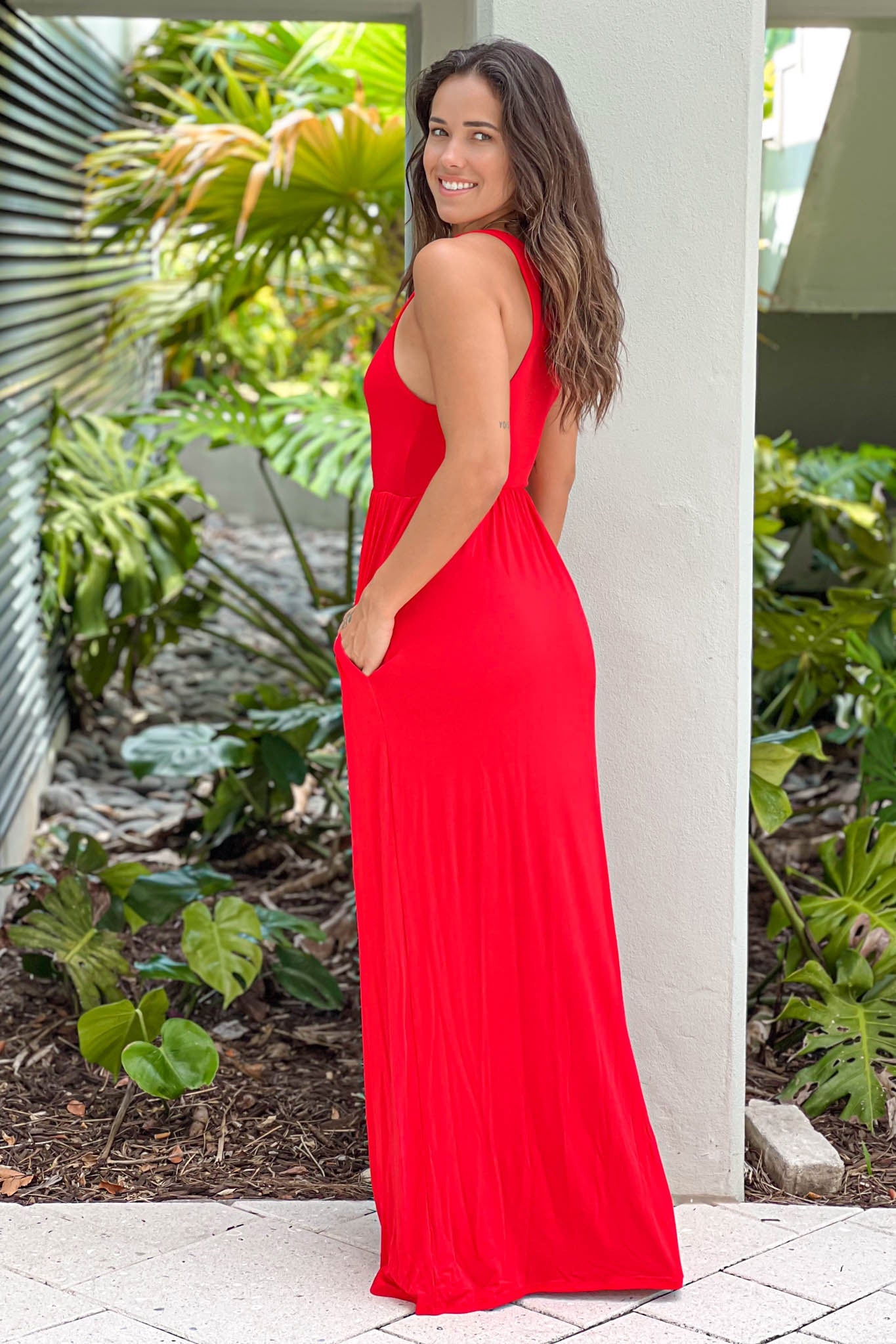 Red Maxi Dress With Pockets