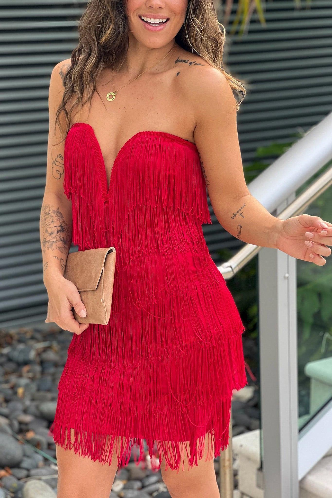 Red Fringe Short Dress