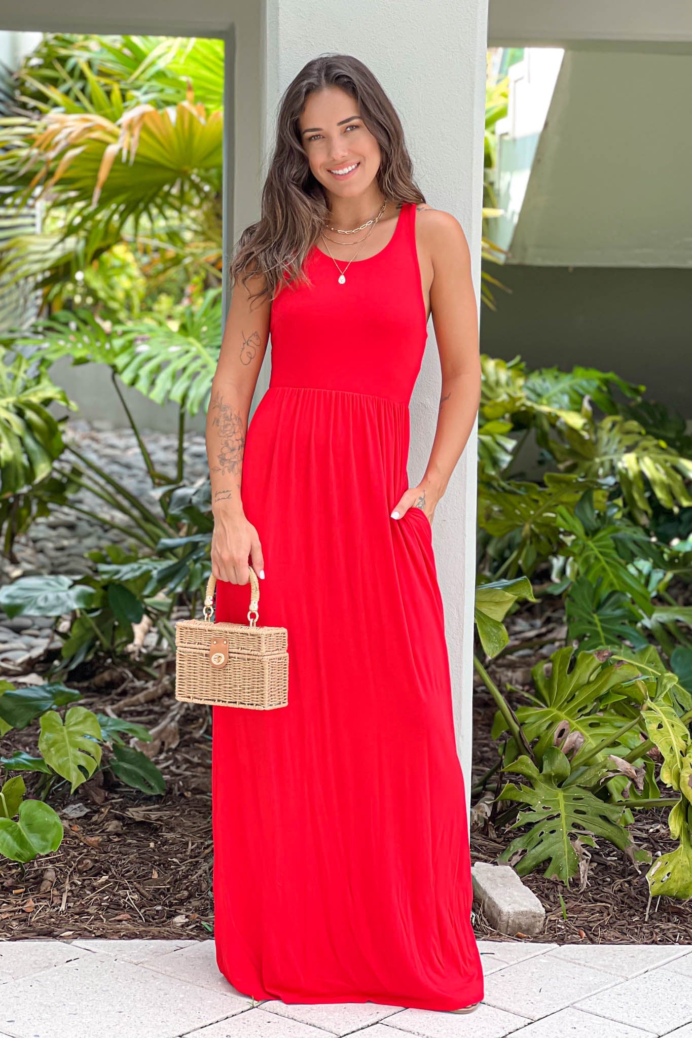 Red Maxi Dress With Pockets