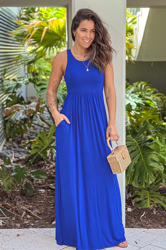 Royal Blue Maxi Dress with Pockets