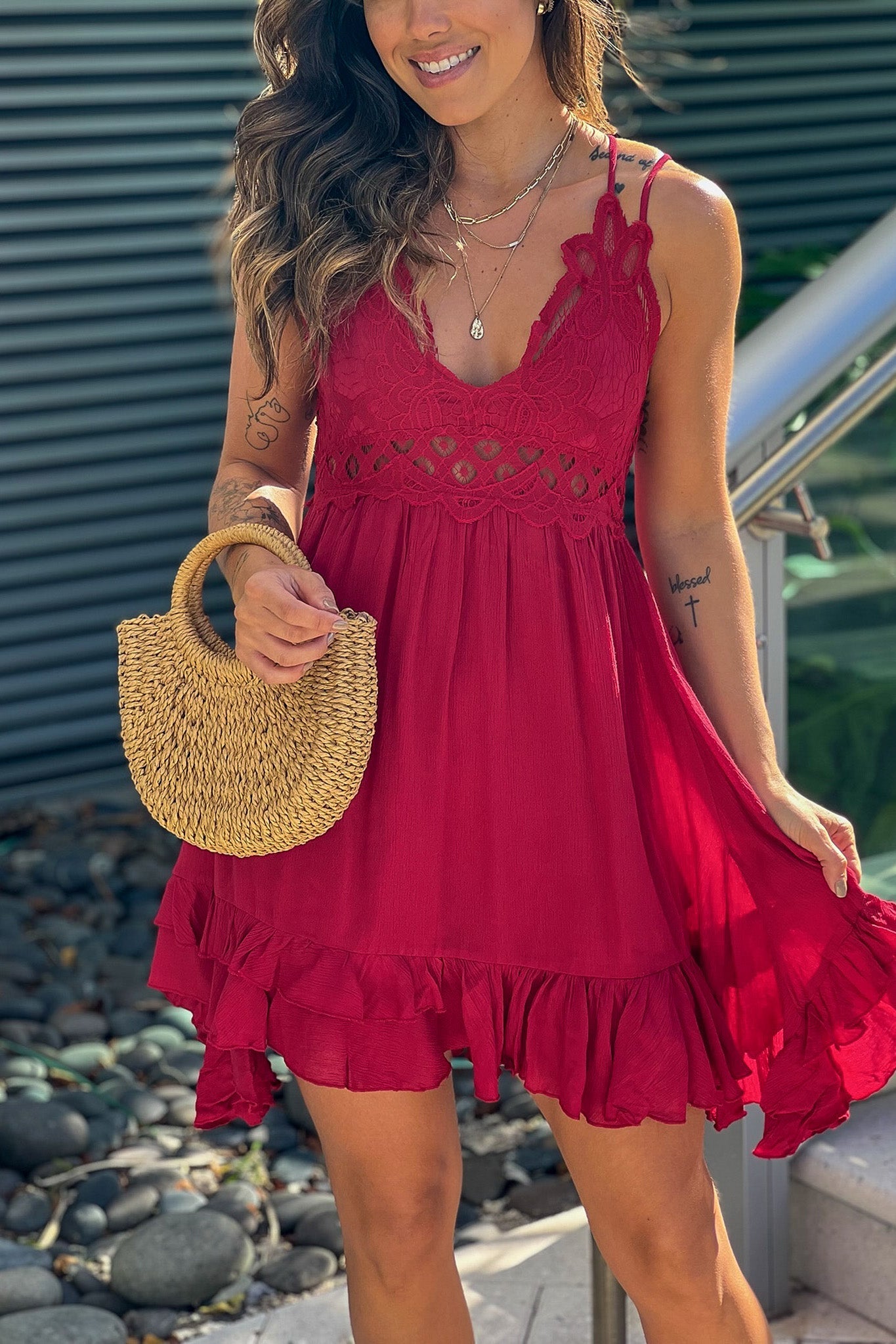 Ruby Crochet Top Short Dress with Criss Cross Back