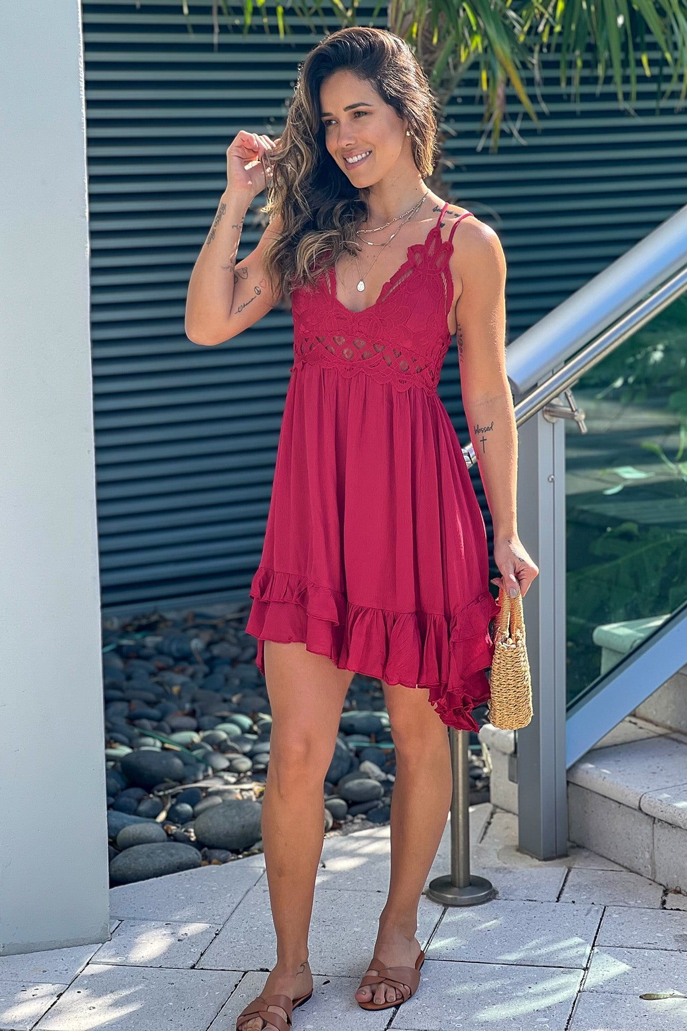 Ruby Crochet Top Short Dress with Criss Cross Back