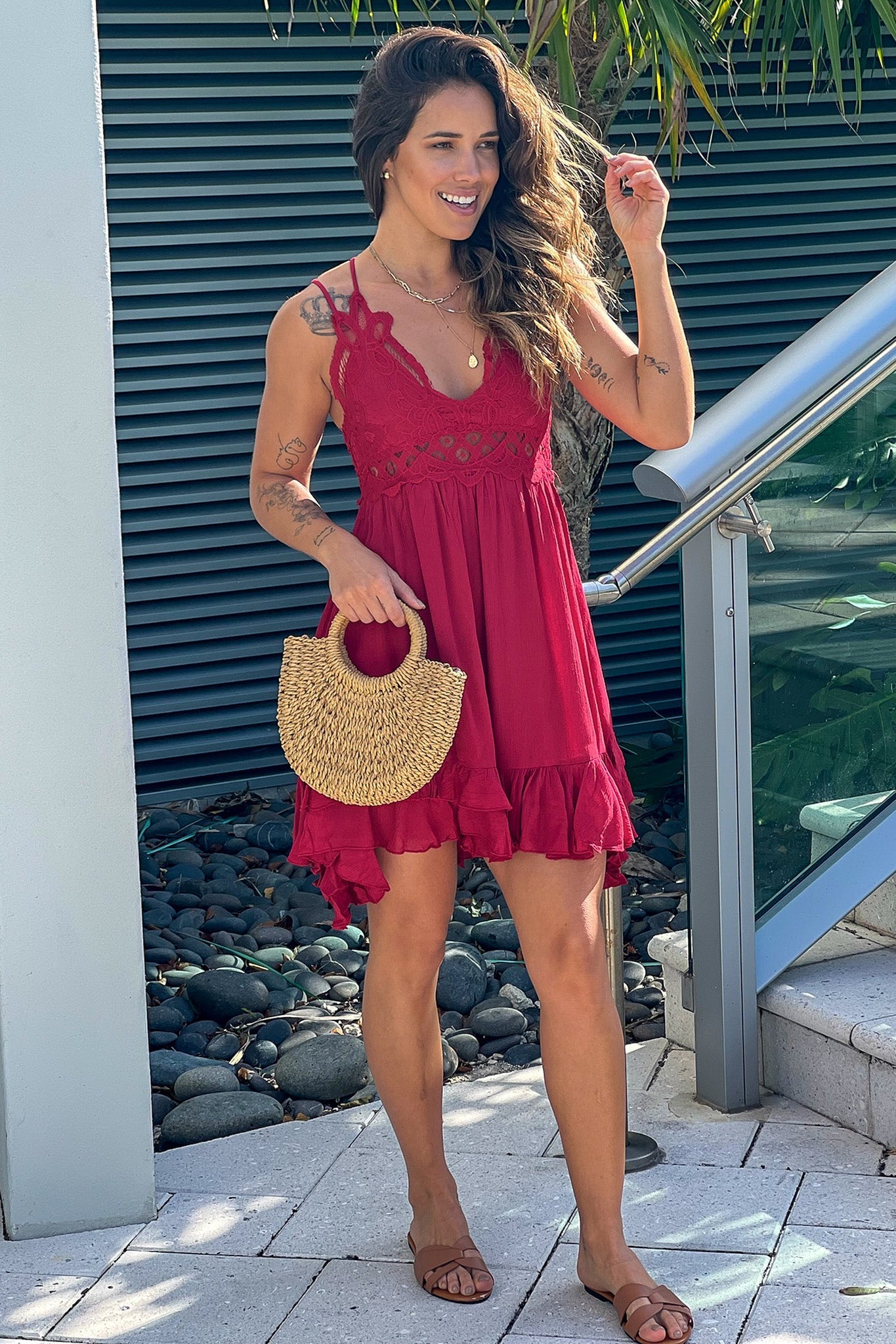 Ruby Crochet Top Short Dress with Criss Cross Back