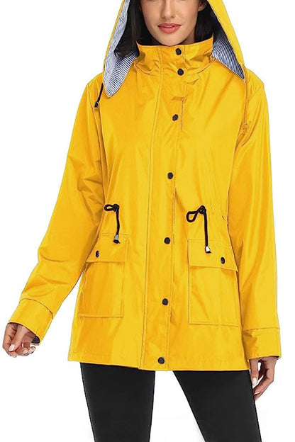 Livia - Water Resistant Hooded Striped Windbreaker Rain Jacket