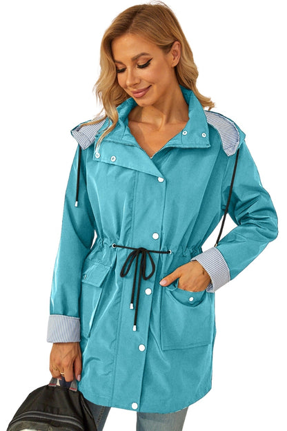 Livia - Water Resistant Hooded Striped Windbreaker Rain Jacket