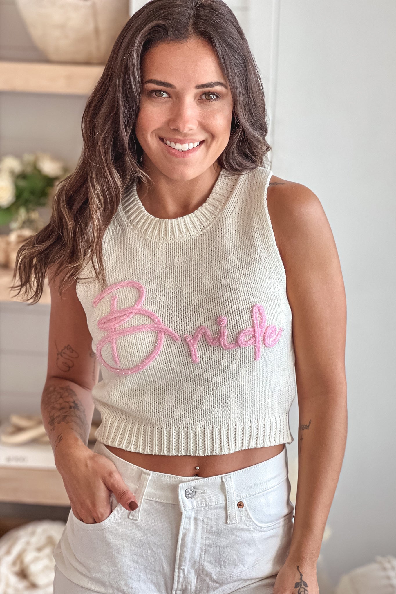 White Bride Sleeveless Knit Top