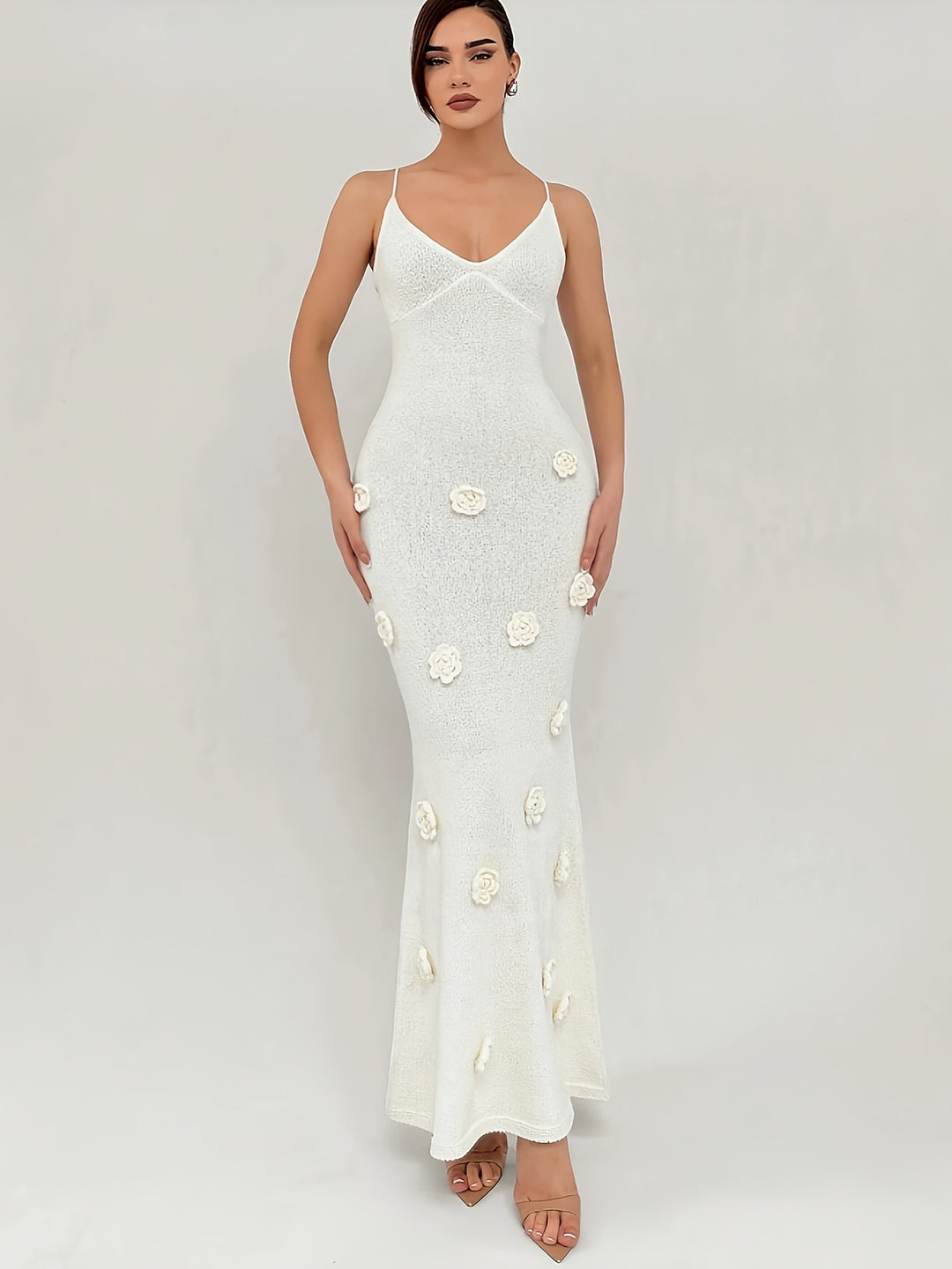 Women's Knit Maxi Dress – Strap Floral Bodycon Beach Cover-Up