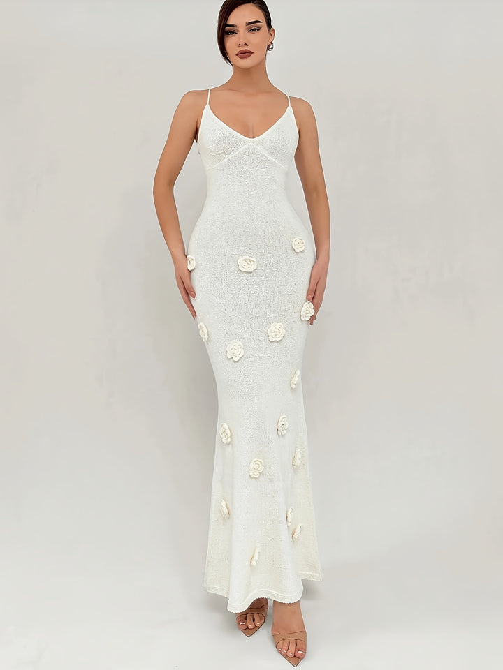 Women's Knit Maxi Dress – Strap Floral Bodycon Beach Cover-Up