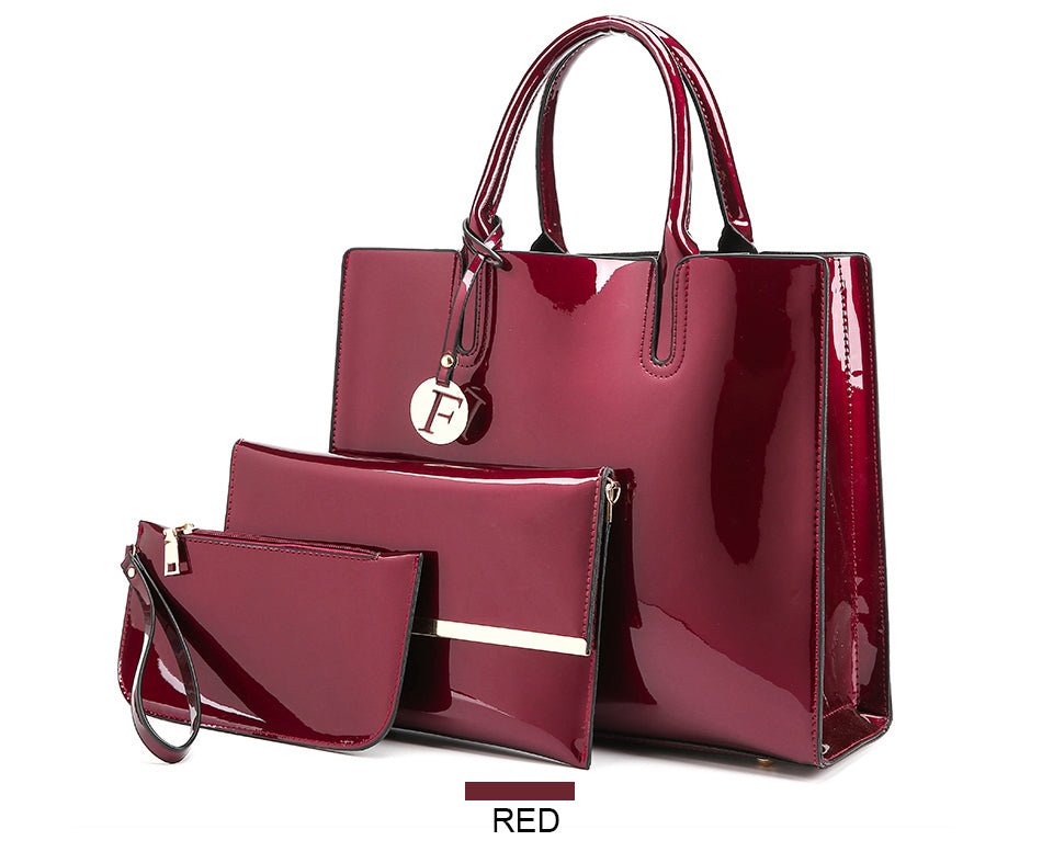 Women's 3 Piece Patent Leather Handbag Set