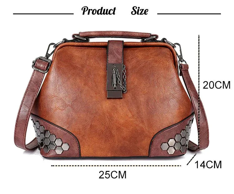 Women's Lock Chain Rivets Crossbody Shoulder Bag