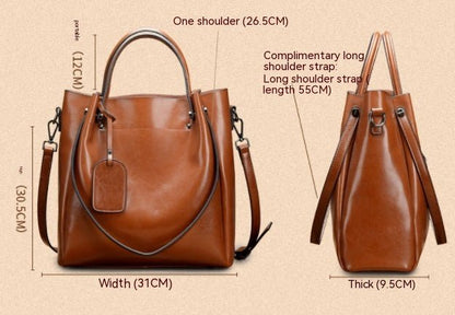 Women's Luxury Cowhide Leather Bucket Bag