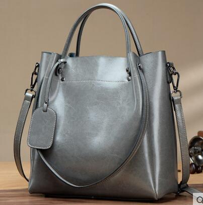 Women's Luxury Cowhide Leather Bucket Bag