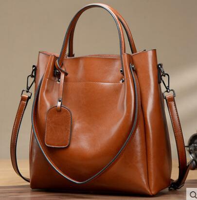 Women's Luxury Cowhide Leather Bucket Bag