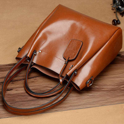 Women's Luxury Cowhide Leather Bucket Bag