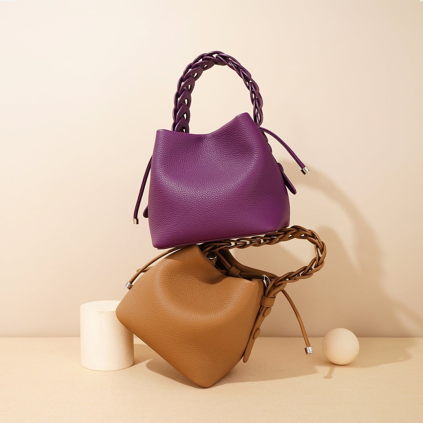 Women's Luxury Genuine Leather Bucket Bag Spring