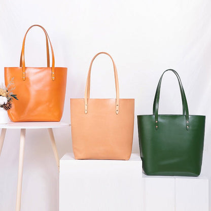 Women's Luxury Vegetable Tanned Leather Large-Capacity Tote Bag