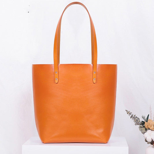 Sac fourre-tout de luxe en cuir tanné végétal pour femme, grande capacité