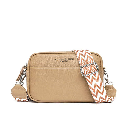 Women's Small Square Crossbody Bag With Embroidered Wide Shoulder Strap