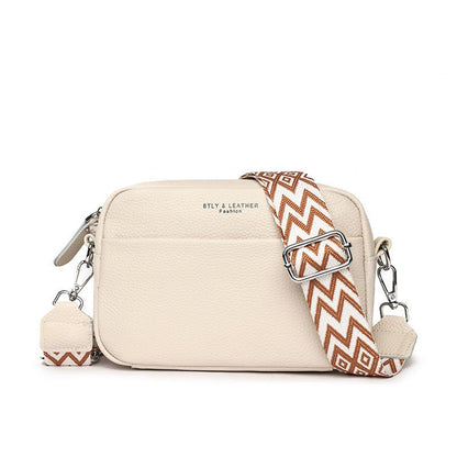 Women's Small Square Crossbody Bag With Embroidered Wide Shoulder Strap